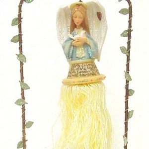 Enesco Foundations Figurine Tassel Angel w Dove Doll Ornament &  Stand NIB